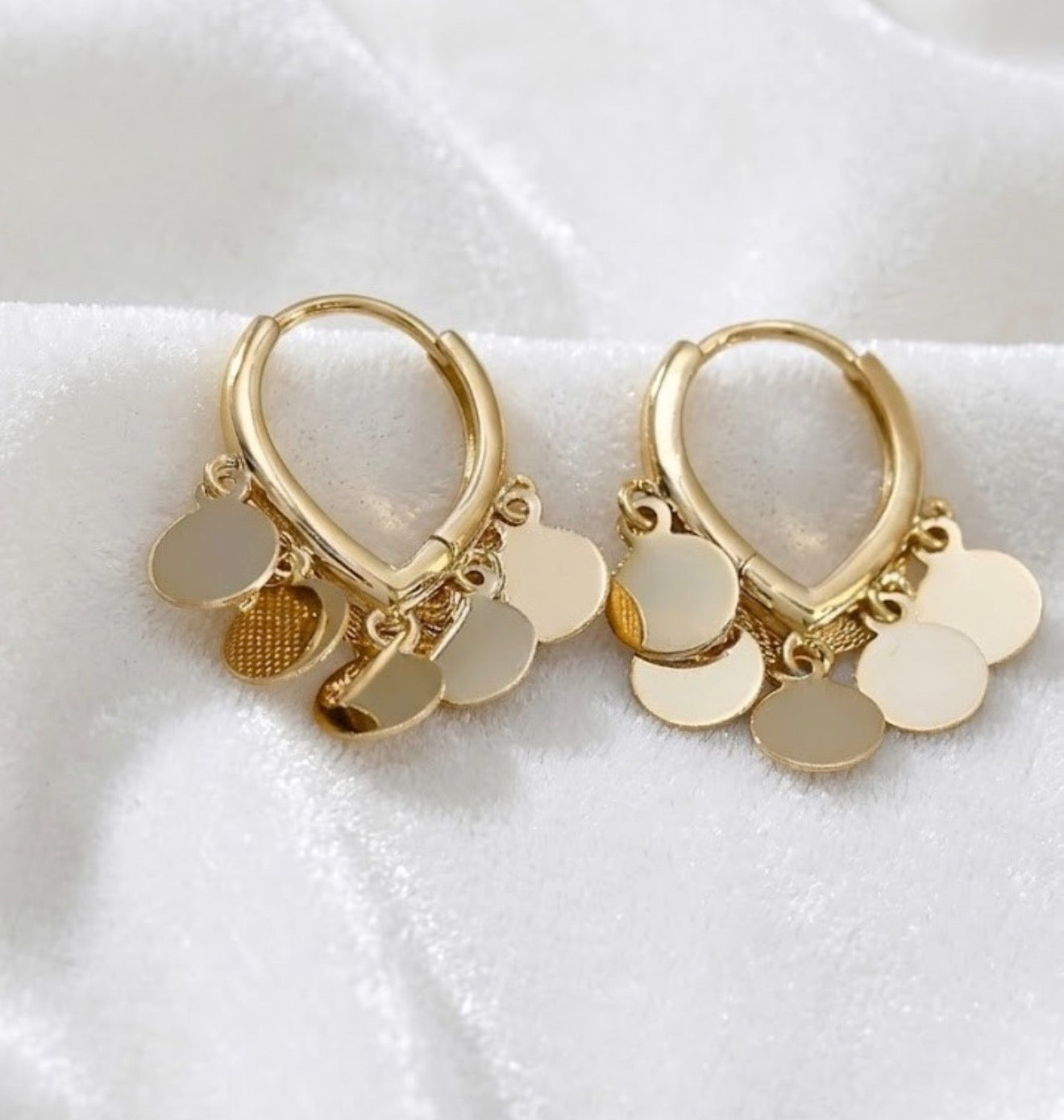 Gold Disc Charm Hoop Earrings