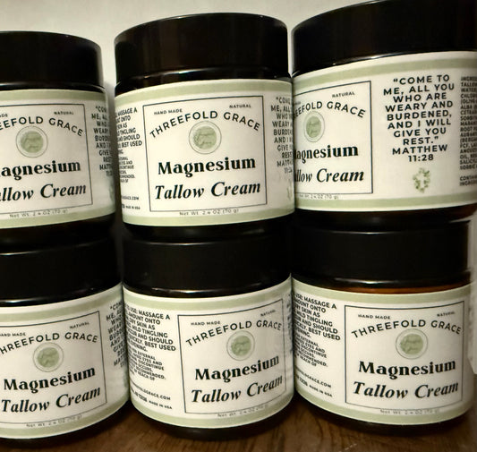 amber glass jars of magnesium tallow cream for legs and body 