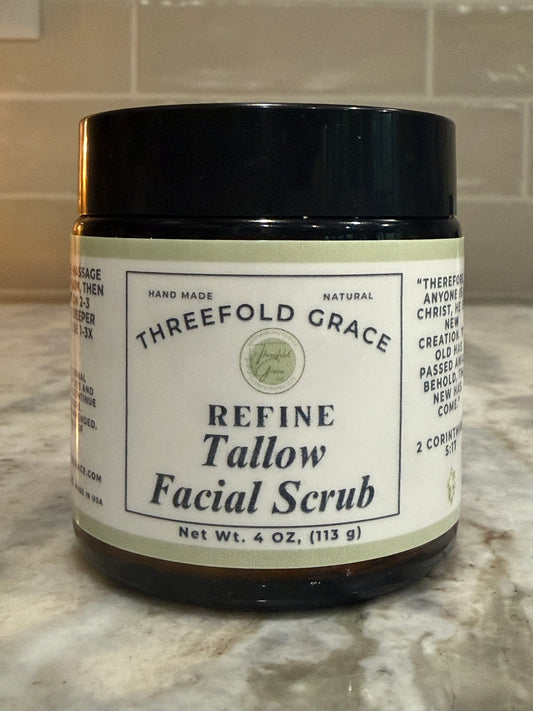 tallow face exfoliating scrub glass jar sea buckthorn